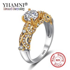 Yhamni Fine Jewelry 100 Original Pure 925 Srebrny Pierścień Złoty kolor Sona CZ Diamentowy zespół ślubny dla kobiet JZ2437262571