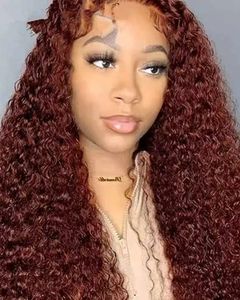 40 Inch Brazilian Glueless Reddish Brown Deep Wave Frontal Wig 150 Density Copper Red Curly Simulation Human Hair Wig 13x4 HD Lace Frontal Wig