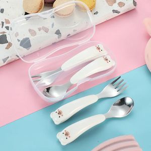 Baby Feeding Spoon Creative 304 Stainless Steel And Fork Set Food Supplement Storage Box Gift 240412