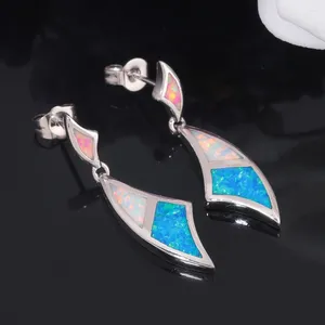 Studörhängen Cinily Fashion Created Blue White Pink Fire Opal Drop Silver Plated For Women Wedding Party Jewelry 1 1/4