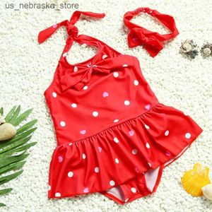 Enstycken 5 s/l baby dot bikini set pannband badkläder set sommar ny badkläder strand kostym q240418