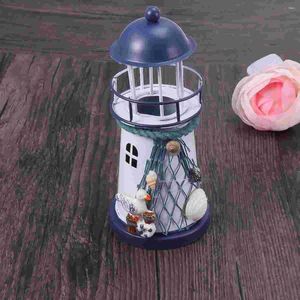 Candle Holders Lighthouse Decor Led Mediterranean Light Lamp Solar Nautical Beach Garden Tower Beacon Rotating Figurine Ornament Coastal Sea