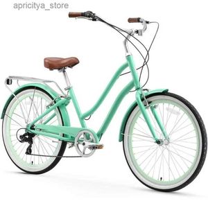 Bicicletas Evryjourney Womens Hybrid Cruiser Bike Step-through Hybrid Bicyc 7 Speed Bicycs Multipores L48