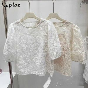 Camicette da donna neploe vintage chic ricami in pizzo busas mujer 2024 estate o scollo y2k manica soffice camicie nere sciolte donne