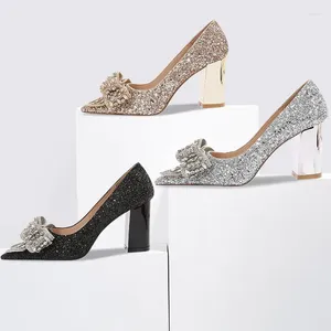 Dress Shoes Fairy Wedding Two Wear Silver Bride Xiuhe Bridesmaid High Heels Sequins Crystal Bow