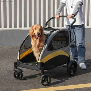 개 캐리어 Do Stroller Ultra-Lare 4 Wheels Pet Joer Waon 접이식 카트 여행 트롤리 야외 동물 운반대 최대 55k L49