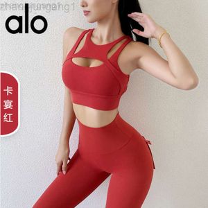 Desginer Alooo Yoga Tanks Fitness Tank Top 3D Borsted Hollow Back Sports Bra Womens stötsäkra samling Sexig kostym