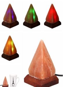 Salt Lamp Table Desk Lamp Night Light Pyramid Crystal Rock Wooden Lamp Bedroom Adornment Home Room Decor Crafts Ornaments Gift LLF9922365