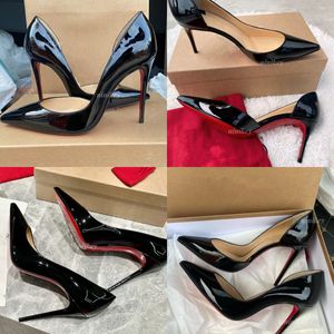 Designerskie kobiety buty na wysokim obcasie czerwone błyszczące dna 6 cm 8 cm 10 cm 12 cm sukienki buty cienkie obcasy czarne nagie patentowe skórzane kobiety z torbą na kurz rozmiar 35-44