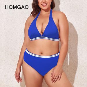 Women's Swimwear HOMGAO High Waist Bikini Sets Sexy Halter Swimsuit Deep V Neck Two Piece Plus Size Beach 2024 Bathing Suits