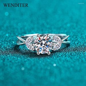 Cluster Rings Women Trendy Engagement Silver Platinun Plated 1 Ct Diamond Test Past Real Natural D Color South Africal Moissanite Ring