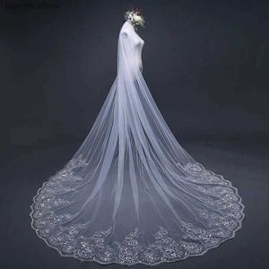 Wedding Hair Jewelry Hot Sale 3*3 Meter Cathedral Wedding Veils White Ivory Black One Layer Lace Appliqued Bride Veils Velo De Novia