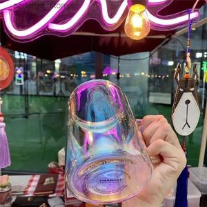 water bottle cup Starbucks Creative Goddess Super Capacity Laser Plating Colorful Gradient Transparent Glass Tea Cup Cool Water Cup L48