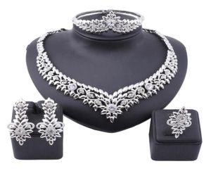 Afrikanischer Kristallschmuck Set Fashion Indian Schmuck Sets Brauthochzeitsfeier Elegante Frauen Halskette Armband Ohrringe Ring6855235
