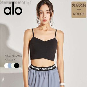 Desginer Alooo Yoga Tanks Sports BH Womens tunn axelrem baksida Fitness Suft Suspender Tank Top med bröstkudden