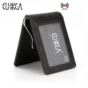 Cuikca unisex rfid plånbok handväska pengar klipp kvinnor män metallklipp smal läder plånbok företag id kreditkortsfall resor plånbok9741000