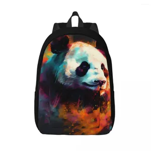 Rucksack Panda Canvas Backpacks Multicolor Flames Animal Head University Unisex Freizeittaschen