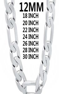Solidny 925 Srebrny naszyjnik dla mężczyzn Klasyczny łańcuch 12 mm kubańską 1830 cali urok wysokiej jakości biżuteria modna ślub 2202221440176