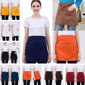 Feste Farbe halbe Büste Labbe Schürze Restaurant Kaffee Tee Shop Kellner Kleidung Schürzen Küche Taille Kurzschürze mit Taschen LT931