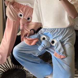 Kvinnors byxor kvinnor hög stretch mysig vinter elefant tecknad pyjama för par tjock plysch varm unisex sömnkläder byxor
