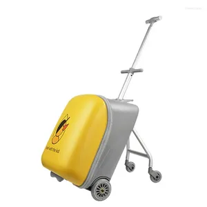 Resväskor Kids Cartoon Riding Carry-On Bagage 2024 Child Trolley Box Expansion Scooter With Guardrail Suitcase Rolling Yellow