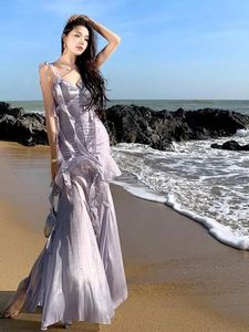 Французский фиолетовый сексуальный клуб Женщины рентабельны Boho Long Dress Summer Wart