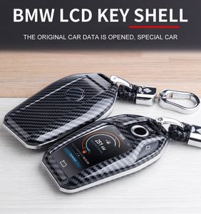 Bil Remote Nyckelfodral omslag för BMW 5 7 Series G11 G12 G30 G31 G32 I2 I8 X3 X5 X7 X4 LED Display Key Shell ABS Coliber Fiber