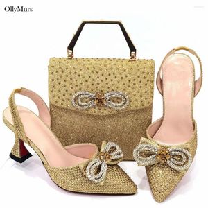 Klänningskor Summer italiensk stil Rhinestone High Heels och Bag Set Fahion Elegant Ladies for Party