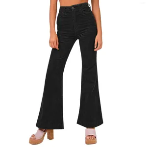 Calça feminina cor com cor sólida com veludo flare de perna larga cargo casual