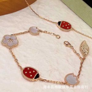 Brand charme van Four Grass Grass Sete Estrelas Colar Ladybug para Mulheres 18K Gold Rose Branco Fritillaria Fashion Light Luxury Bracelet