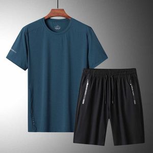 Ice Silk Online Silver Sports Set Mens Summer Short Sleeve T-shirt Shorts Running Basketball Breathable