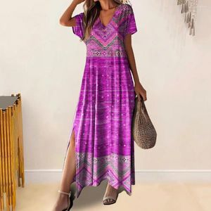 Платья для вечеринок Summer v Sece Dress Women Maxi Bohemian Style Отпуск с 3D -печатной стороной сплит плюс размер.