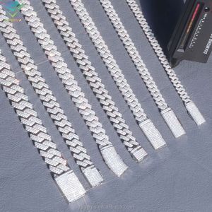 Hot-Sale 8mm-20mm VVS Moissanite Diamond Chain S925 Sterling Silver Cuban Link for Men Hiphop Fine JewLery Necklace Armband