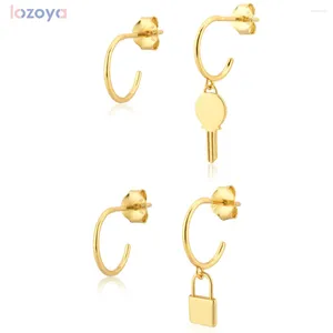 Dangle Earrings LOZOYA 925 Sterling Silver Slim Locker Key Charm Drop Earring Piercing Pendiente Tiny Fashion Fine Jewelry Gift Clip