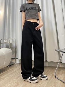 Kadın Kot Vintage Siyah Yüksek Bel Geniş Bacak Kargo Kadın Pantolonları Gevşek Düz Pantolon 2024 Sonbahar Y2K Tarzı Kore Giysileri S-XXL