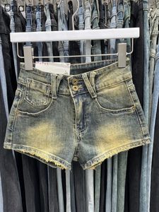 Kvinnors jeans amerikansk stil retro kort för kvinnor 2024 sommar damer denim hög midja smala a-line jean shorts byxor trendiga