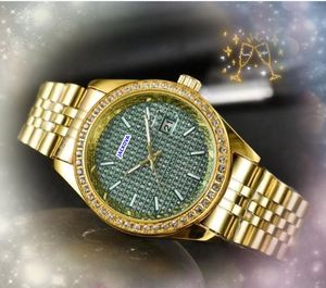 Popular Selling unisex day date time week watch three stiches Crystal Diamonds Ring Dot Bezel Men Clock Women Quartz Battery Hip Hop Iced Out Chain Bracelet watches