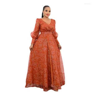 Lässige Kleider Afrikaner für Frauen Frühling V-Ausschnitt Langarm Plus Größe Kleid Maxi Kleidung S-6xl