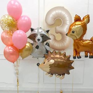 Dekoracja imprezowa 9/30S JEUNGLE DEER JEER Hedgehog 40 cali karmelowy numer FOIL BALLONY DZIECI 1-9 Dekorowanie urodzin Globos Baby Shower