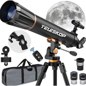 Explore the Universe with Ease: 90mm Aperture 800mm Refractive Telescope for Children and Beginners - 32X-400X Magnification, Multicoated High Transmission Lens