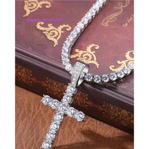 크로스 펜던트 목걸이 힙합 4mm 5mm VVS Moissanite Diamond Tennis Chain Sier for Women 남자 보석