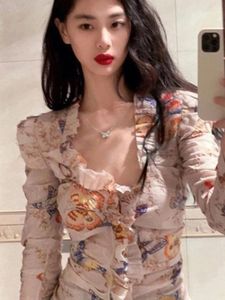 Женские блузки корейские сладкие элегантные шикарные тонкие блузские сказки Y2K Эстетическая бабочка печати женские рубашки 2024 Fashion Casual Blusas de Mujer