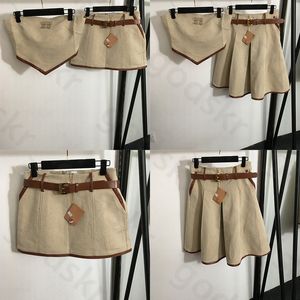 Patchwork Leather Mini Skirt Womens Embroidery Leather Belt Package Hip Skirt Sexy Designer Crop Tops 2 Pice Dress