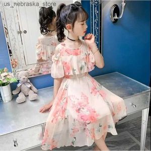 Girl's Dresses Childrens clothing girl summer dress fashionable chiffon party princess dress super fairy casual childrens 10 12 year old youth clothing Q240418