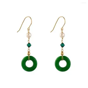 Brincos dangle Jadeite jade anel de água doce Acessórios de pérolas de pérolas