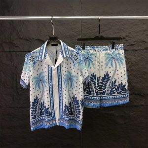 Herrspårar Mens Hawaiian Beach Set Semestertröjor för män och kvinnor Färgblockerande Shorts Set B14