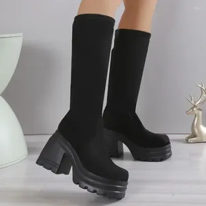 Boots Winter For Women 2024 Comfortable Thick Heel Fashionable Women's Height-increasing Slimming Black High