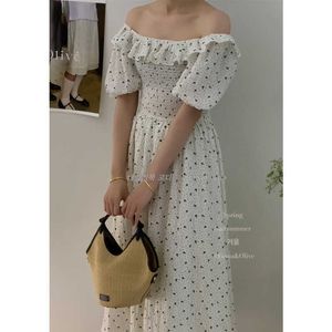 Fei Nuo OLIVE Thirteen Rows Spring/Summer New Korean Style Gentle Wood Ear One Line Collar Waist Long Fragmented Flower Skirt 2055