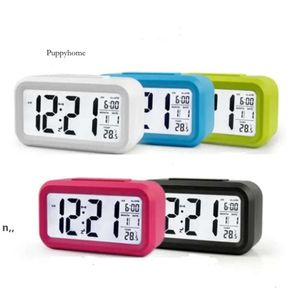 Plastic Mute Alarm Clock LCD Smart Temperature Cute Photosensitive Bedside Digital Alarms Clocks Snooze Nightlight Calendar 0418