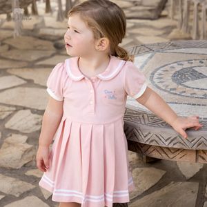 Dave Bella White Pink Soda Cotton Girls Dresses Baby College Style Summer Children Pleated Dress DB2235525 240416